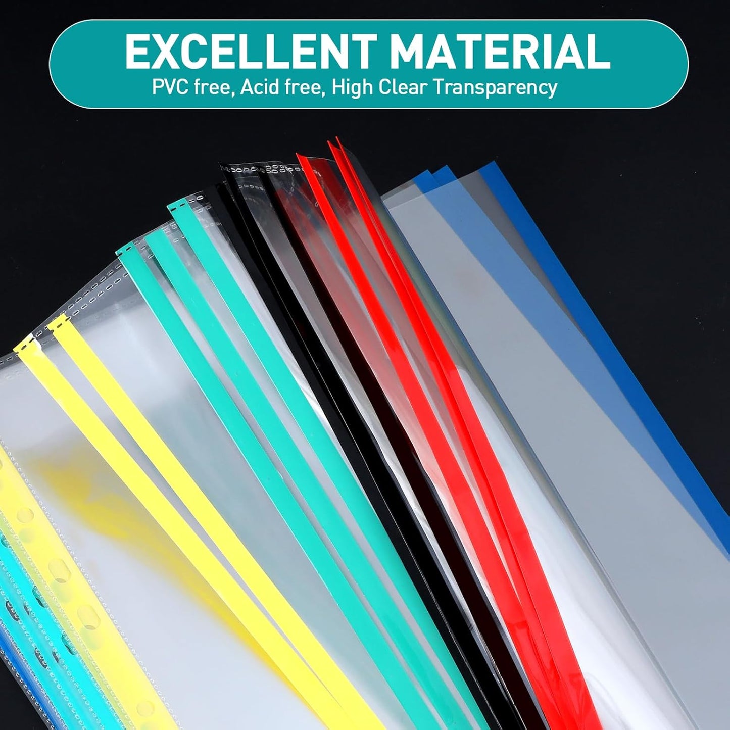 Sheet Protectors, PANDRI 200 Pack Color Heavy Duty Plastic Page Protectors Sheet Reinforced 11-Hole Fit for 3 Ring Binder Fits Standard 8.5 x 11 Paper, 9.25 x 11.25 Top Loaded, Excluding Acid