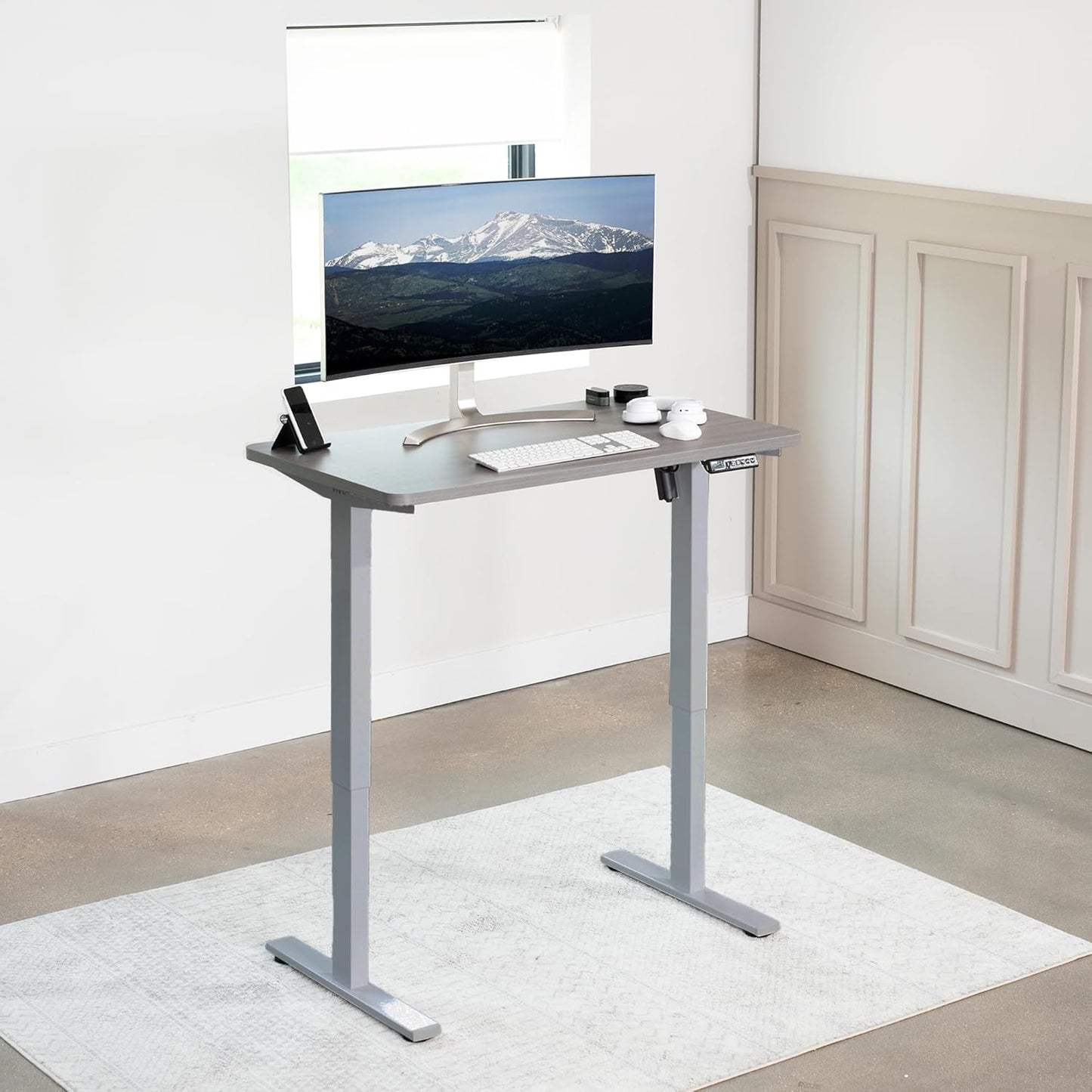 VIVO Electric 43 x 24 in Standing Desk, Memory Height Adjustment, 1B Series, One-Piece Dark Gray Top, Gray Frame, DESK-KIT-1G4G
