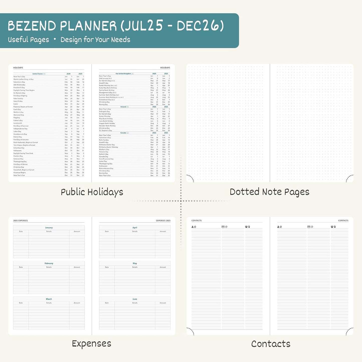 BEZEND Planner 2025-2026 Weekly and Monthly, 8.5" x 11" Academic Calendar (Jul 25-Dec 26) Vertical Daily Appointment with Hourly Timeslot & Monthly Tab, Spiral, PU Leather Softcover - Sky Blue