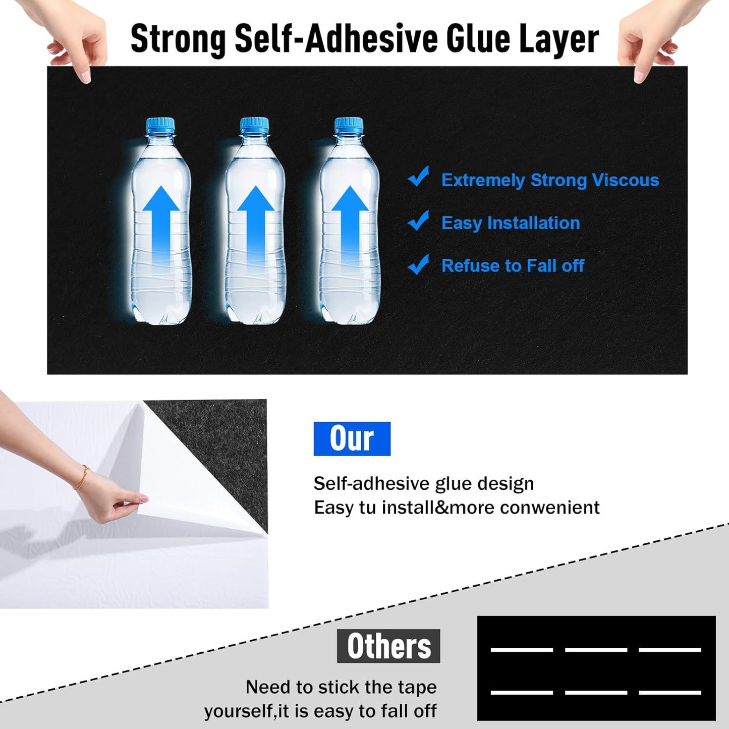 Frienda 6 Pack Large Acoustic Panels 47 x 24 x 0.4 Inch Fabric Wrapped Sound Proof Self-adhesive High Density Foam Panels for Recording Studio Acoustical Treatments Home Office(Black)