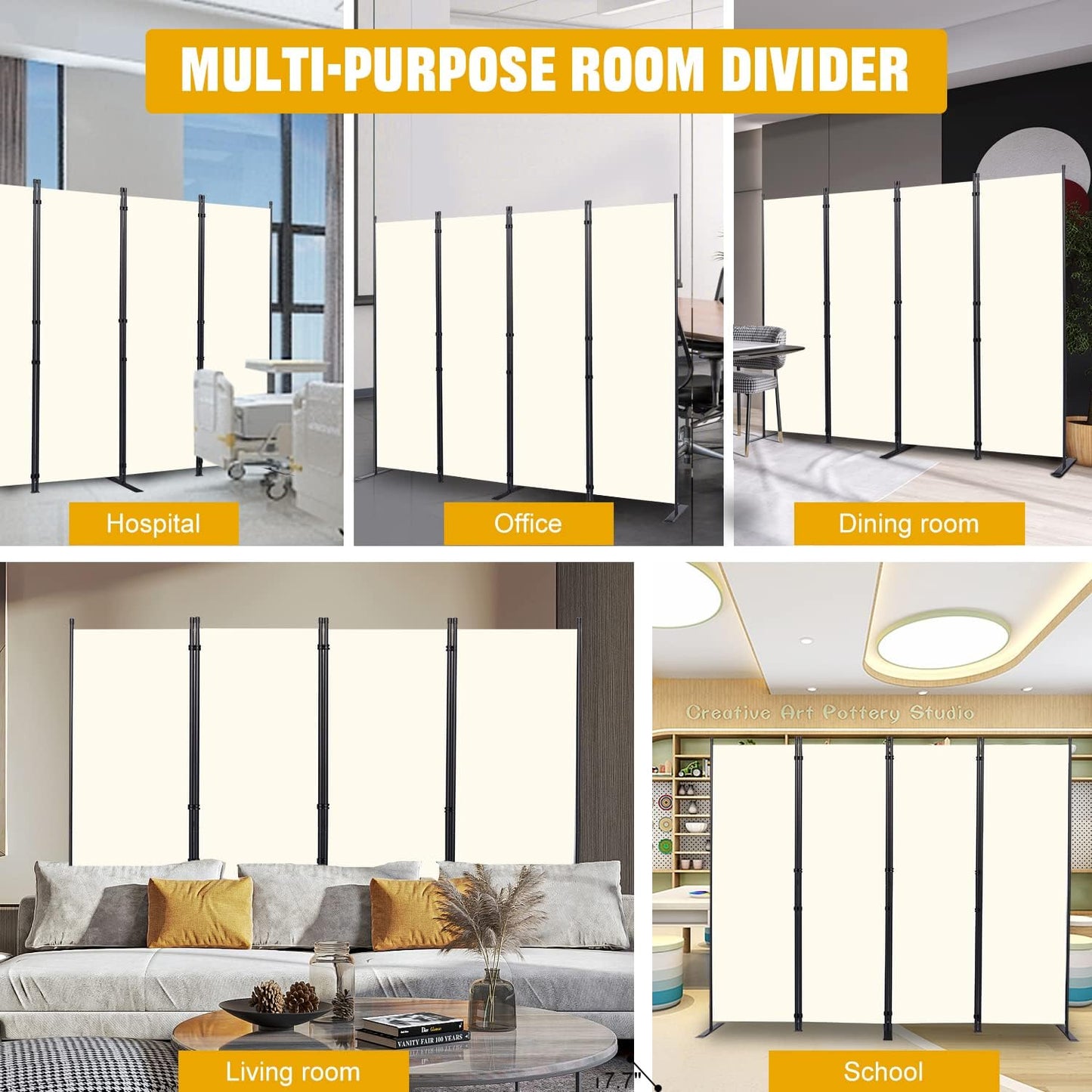 Room Divider 6FT Portable Room Dividers and Folding Privacy Screens, 88'' W Fabric Divider for Room Separation, 4 Panel Partition Room Dividers Freestanding Wall Divider Screen for Dorm Studio Office