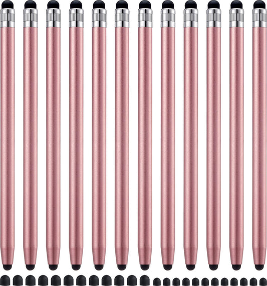 LINFANC 12Pcs Rose Gold Stylus Pen for Touchscreen, 2-in-1 High Precision & Sensitivity Stylus Pen for iPhone/iPad/Android Smartphones and Tablets Compatible with All Touch Screens