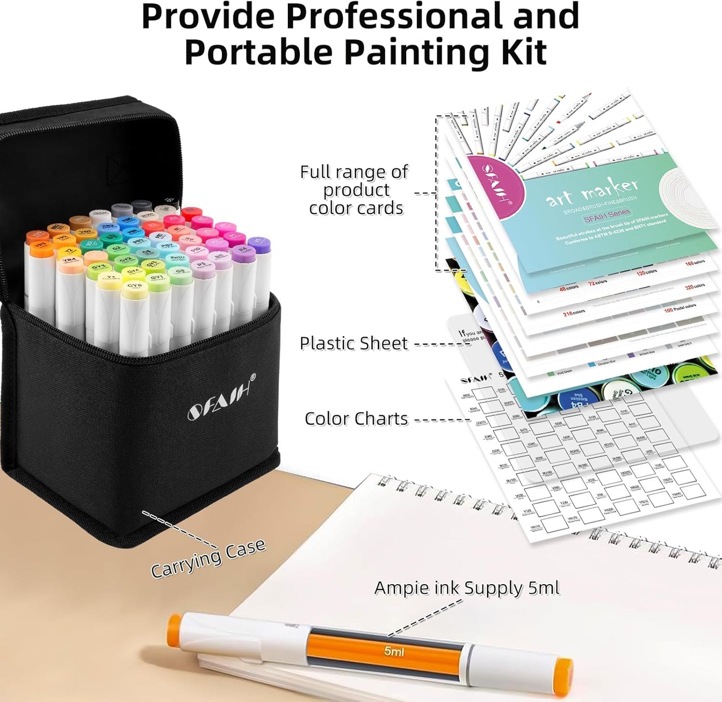 SFAIH Alcohol Markers Brush Tip & Fine Tip - 49 Colors Double Tipped Art Markers for Adult Coloring Books Illustration, Gifts for Artist Adult - Refillable Alcohol-based Ink