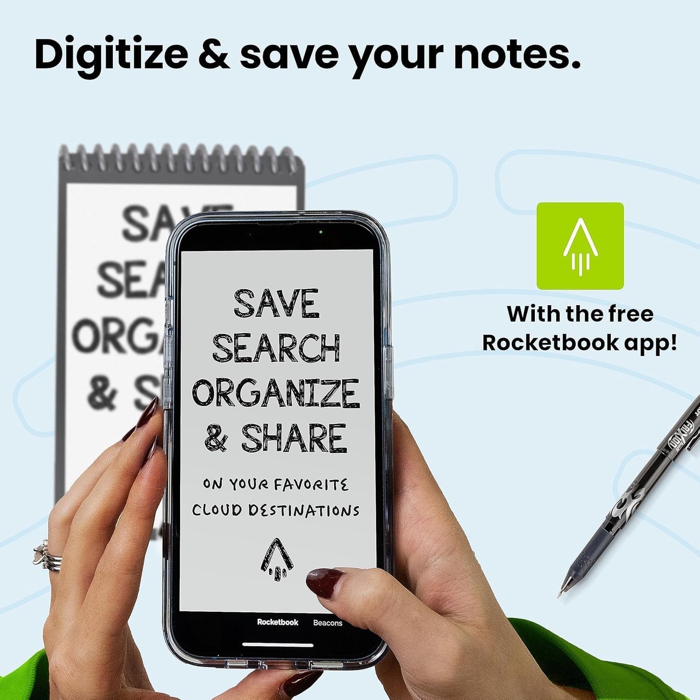 Rocketbook Smart Reusable Notebook, Mini Spiral Notebook, Neptune Teal, (3.5" x 5.5")