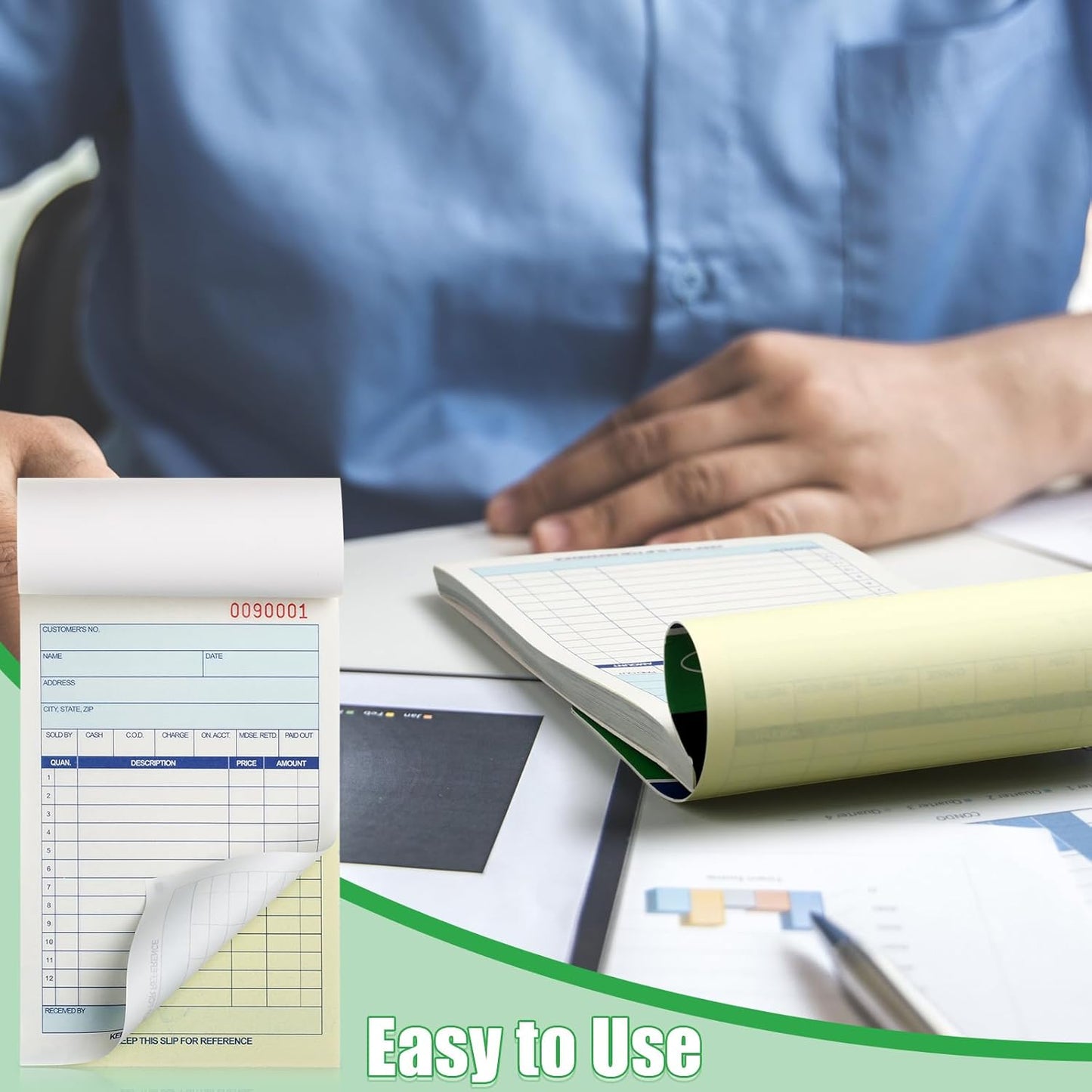 Lincia 34 Pads Sales Order Books 2 Part Carbonless (White/Canary Yellow) Receipt with Carbon Copies Cover Receipt Form Invoice 50 Sets Per Book (4.18 x 7.2 Inch/ 10.6 x 18.3 Cm)