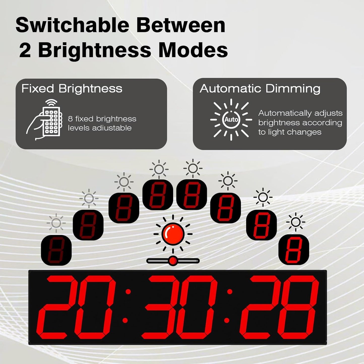 Digital Wall Clock with Large Display, 28.4‘’LED 6-Digit Large Clock with Adjustable Brightness, Multifunction Gym Clock with Countdown,Stopwatch and Workout Interval Timing (Red)