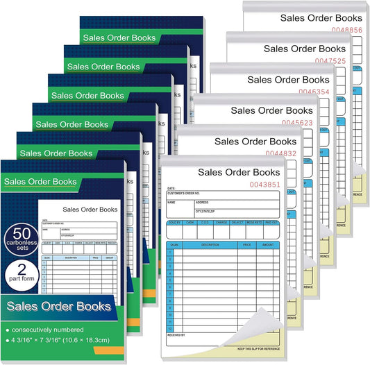 Seajan 12 Pcs Sales Order Books, 4.2 x 7.2 Inch 2 Part Purchase Order Book with Carbonless Copies Receipt Book for Small Business Receipt Log Book 50 Sets Per Book