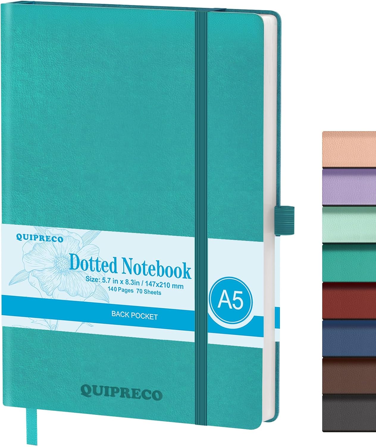 Hardcover Lined Bullet Dotted Journal Notebook, A5 140 192 Pages 100 120Gsm Paper College ruled for School,Work,Travel,and Daily Planning，5.7''*8.3'' (1, Turquoise, A5 Dotted)