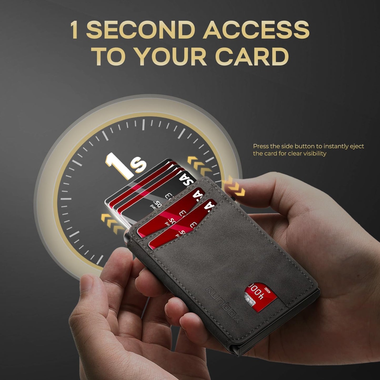 Slim Card Wallet for Men with ID Window – Minimalist RFID Wallet, Pop-Up Function, Ultra Thin Design, Metal Business Card Case Holds 8+ Cards, Gifts for Men, Men's Accessories