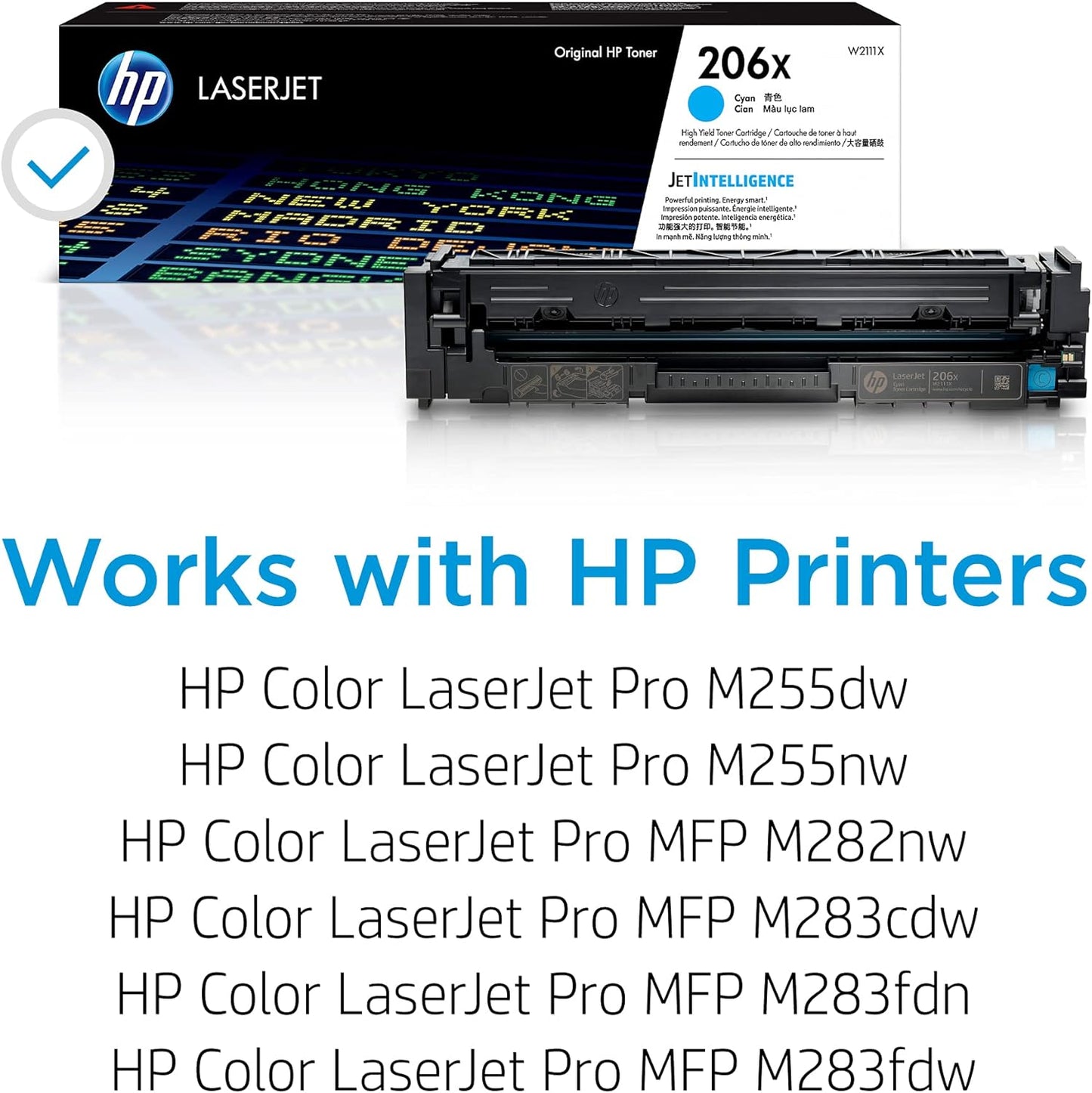 HP 206X Cyan High-yield Toner Cartridge | Works with HP Color LaserJet Pro M255, HP Color LaserJet Pro MFP M282, M283 Series | W2111X