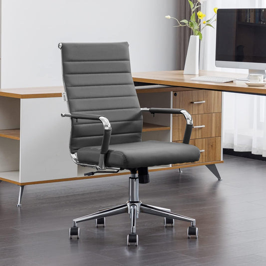 Okeysen Ergonomic Office Desk Chair, Modern PU Leather Conference Room Chairs Ribbed, High Back Executive Swivel Rolling Chair for Home, Office