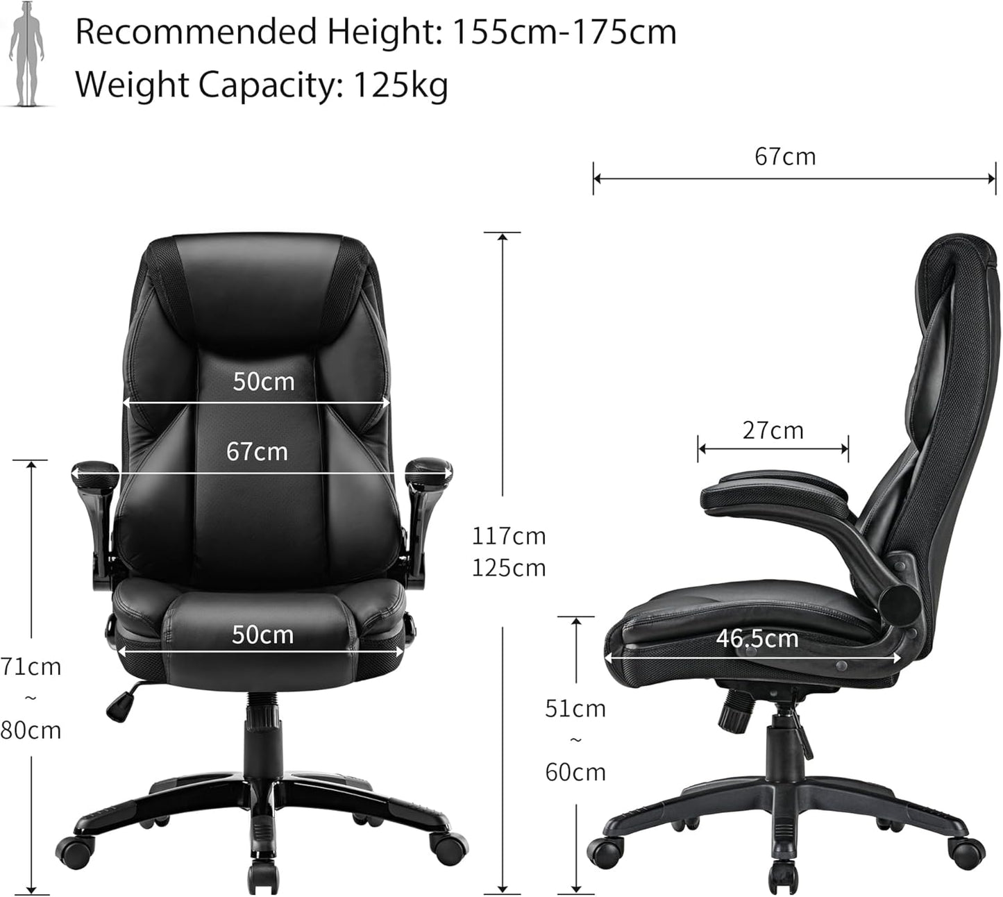 EUREKA ERGONOMIC PU Leather Desk Chair Office Executive Chair, Ergonomic Office Chair Flip Up Arms, High Back Office Chair with Headrest, Home Office Desk Chair with Wheels, Computer Chairs for Adults