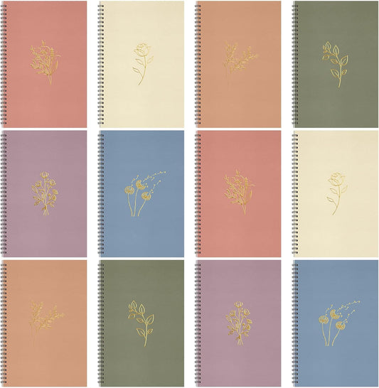 Fuutreo 12 Pcs Spiral Notebook for Work A5 8.3 x 5.7 Inch College Ruled Spiral Journal Notebook Kraft Cover Ruled Paper, 12 Color, 60 Sheets, 120 Pages for Office School(Hot Stamping)
