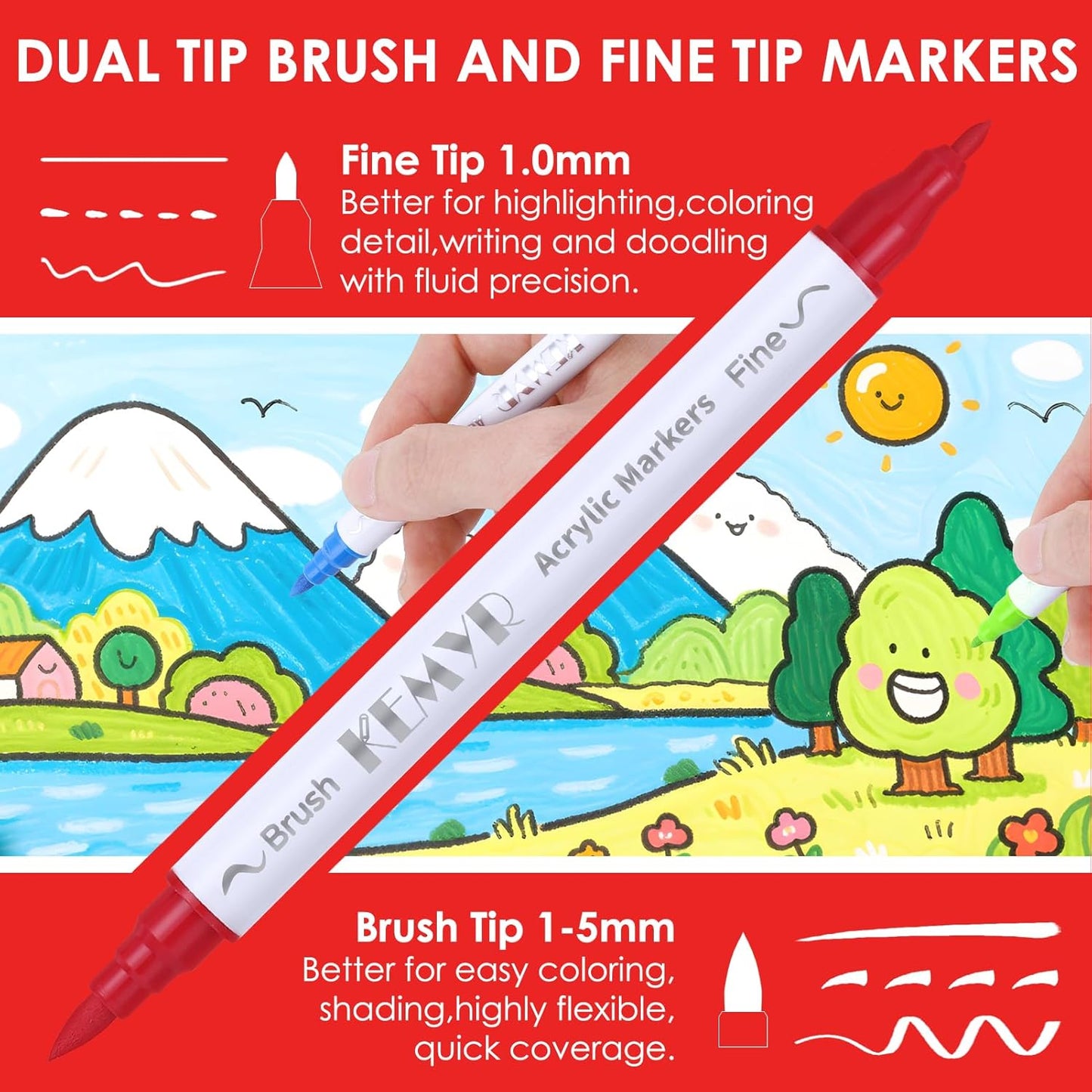 100 Colors Brush & Fine Tip Acrylic Paint Pens, Dual Tip Acrylic Paint Markers for Paper, Wood, Canvas, Stone, Rock, Glass, Fabric, DIY, Ceramic, Art Supplies for Kids and Adults Drawing