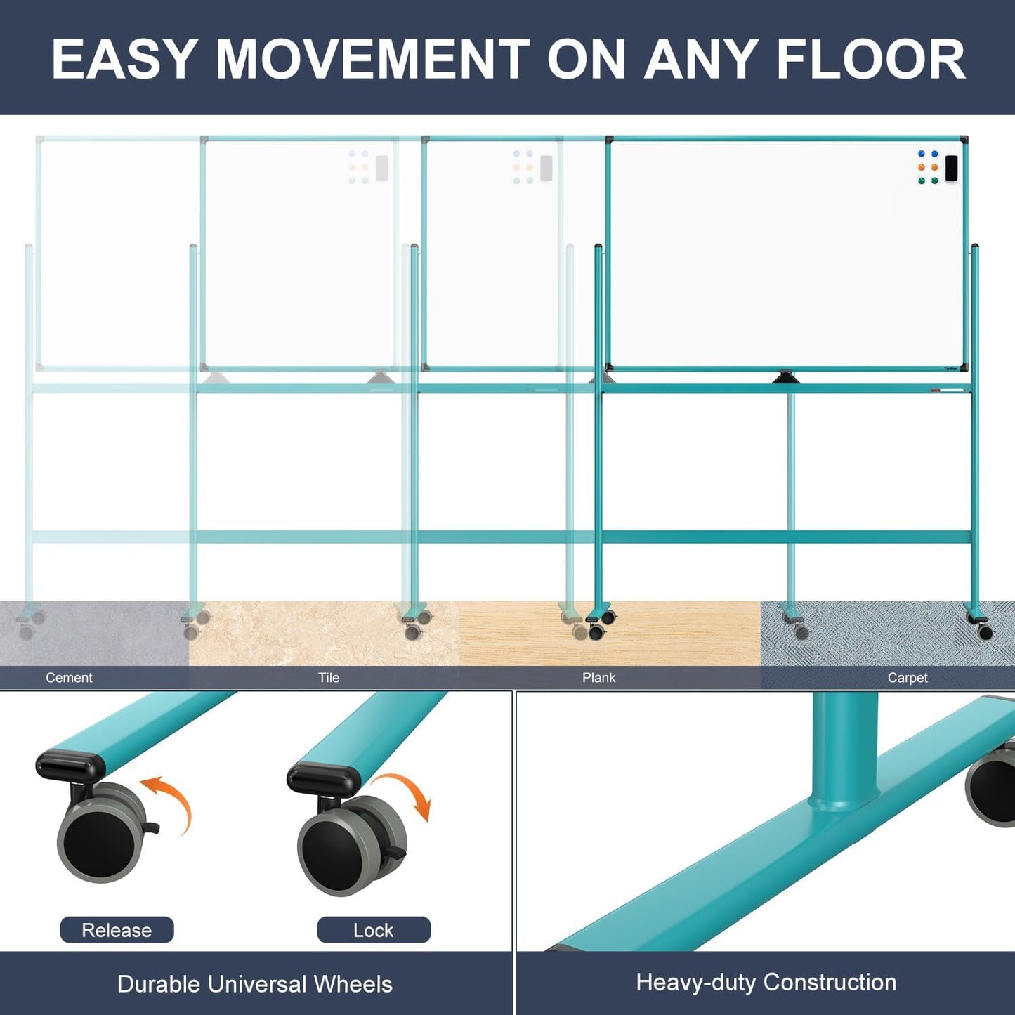 Mobile Whiteboard on Wheels, 48x32 Inches Rolling Whiteboard, Magnetic Dry Erase Board with Stand, Standing White Board for Office, School, Home, Large Double Sided White Board with Paper Pad