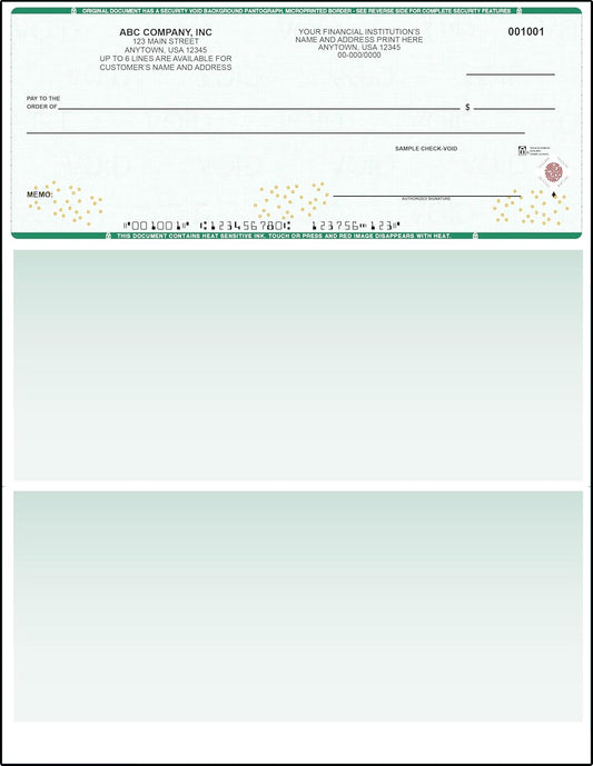 Green High Security Checks on Top Compatible w/QB accounting software- Custom Computer Checks on Top (1000)