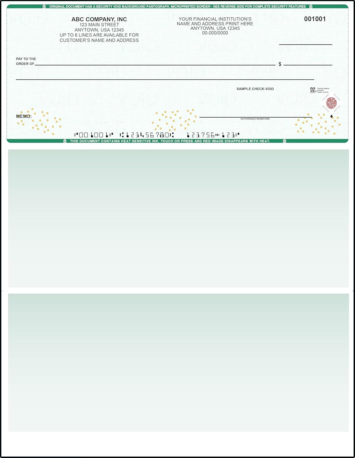 Green High Security Checks on Top Compatible w/QB accounting software - Custom Computer Checks on Top (2000)