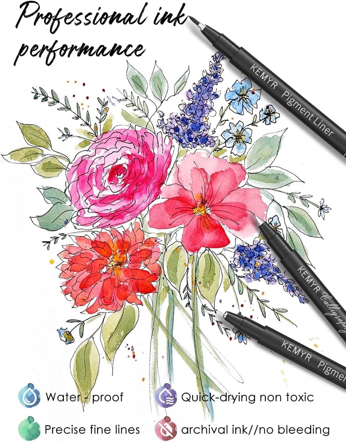 4 Micro Fine liner Drawing Art Pens Calligraphy Pens: 0.9mm Size Black Art supplies Waterproof Archival Black Ink Markers For Artists,Use for Professional Watercolor,Sketching