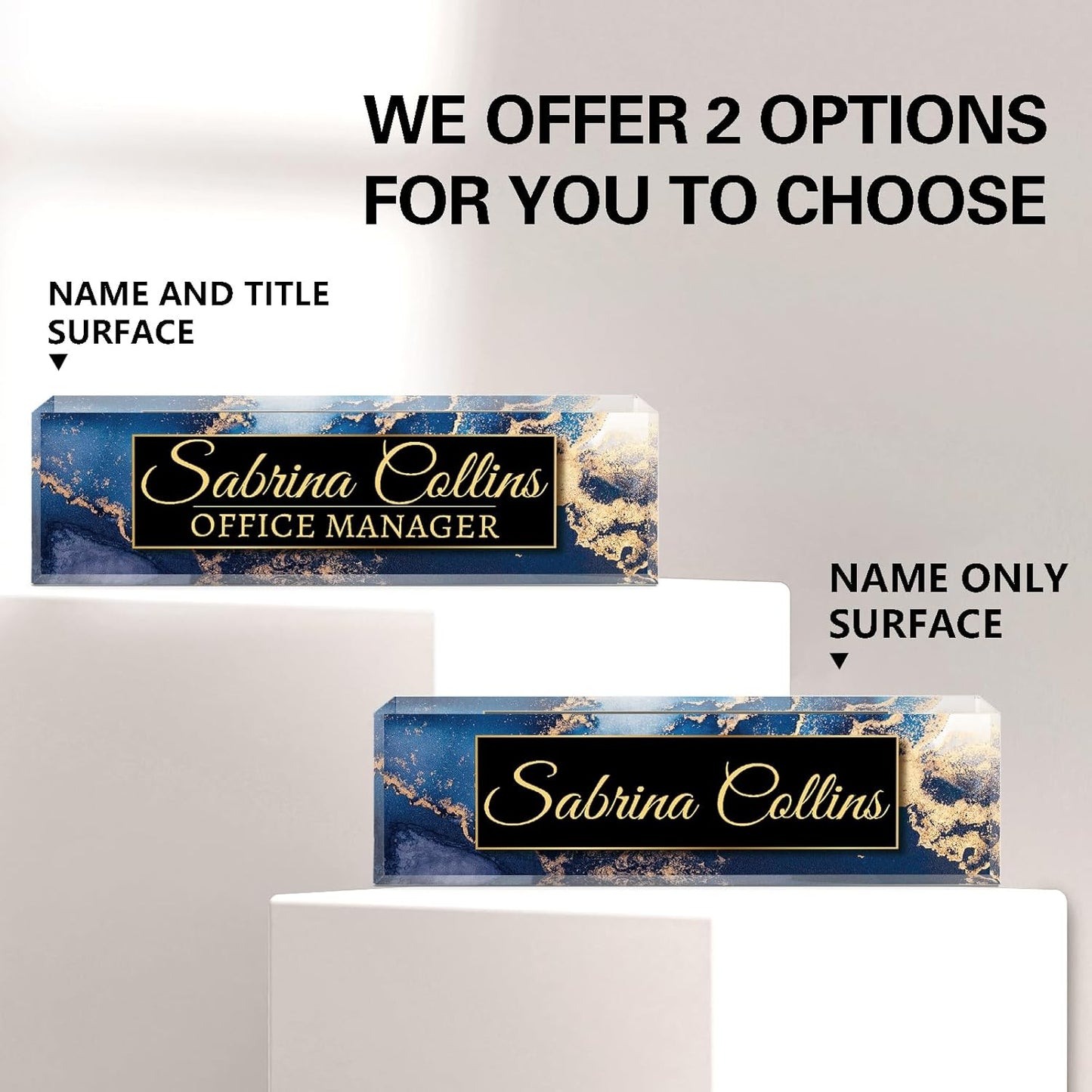 Name Plate for Desk, Desk Name Plate Personalized, Office Decor for Women Men, Acrylic Desktop Accessories, Office Appreciation Gifts for Boss Social Workers Nurse Teacher Employee (Blue Coast B)