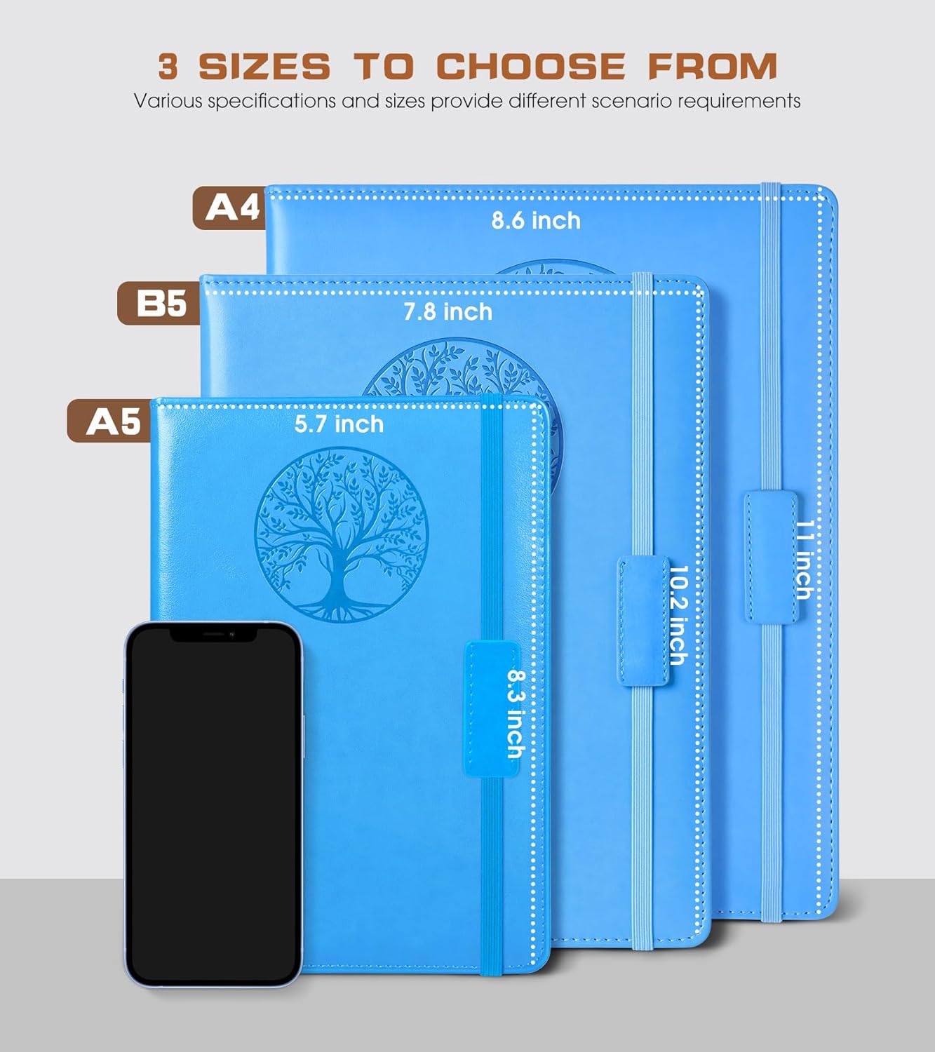 Lined Journal Notebook for Women Men,256 Pages A4 Large Hardcover Leather Journals for Writing,Travel,Business,Work,School,College Ruled Notebooks for Note Taking,Diary Notepad 8.6"×11"(Light blue)