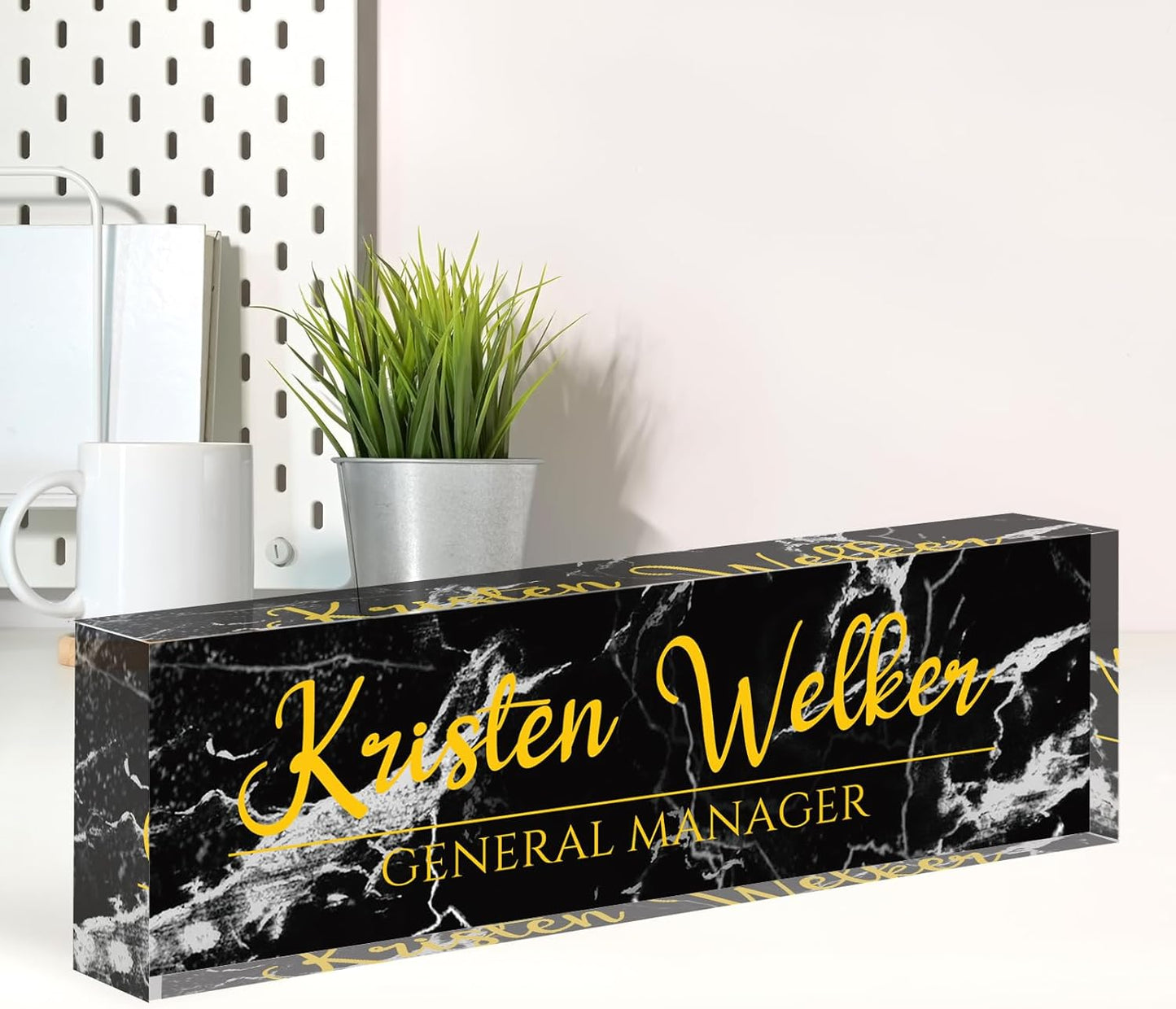 Name Plate for Desk, Desk Name Plate Personalized, Office Decor for Women Men, Acrylic Desktop Accessories, Office Appreciation Gifts for Boss Social Workers Nurse Teacher Employee (Black Marble)