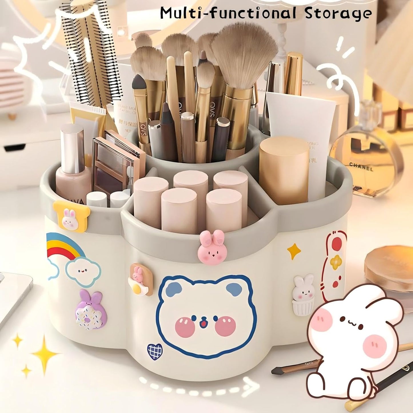 Pen Holder for Desk, 360°Rotating Pencil Pen Holder, Desk Pen Organizer with 6 Slots, Large-capacity Desk Organizer, Pencil Holder for Desk, Office, School, Home Use (Blue)