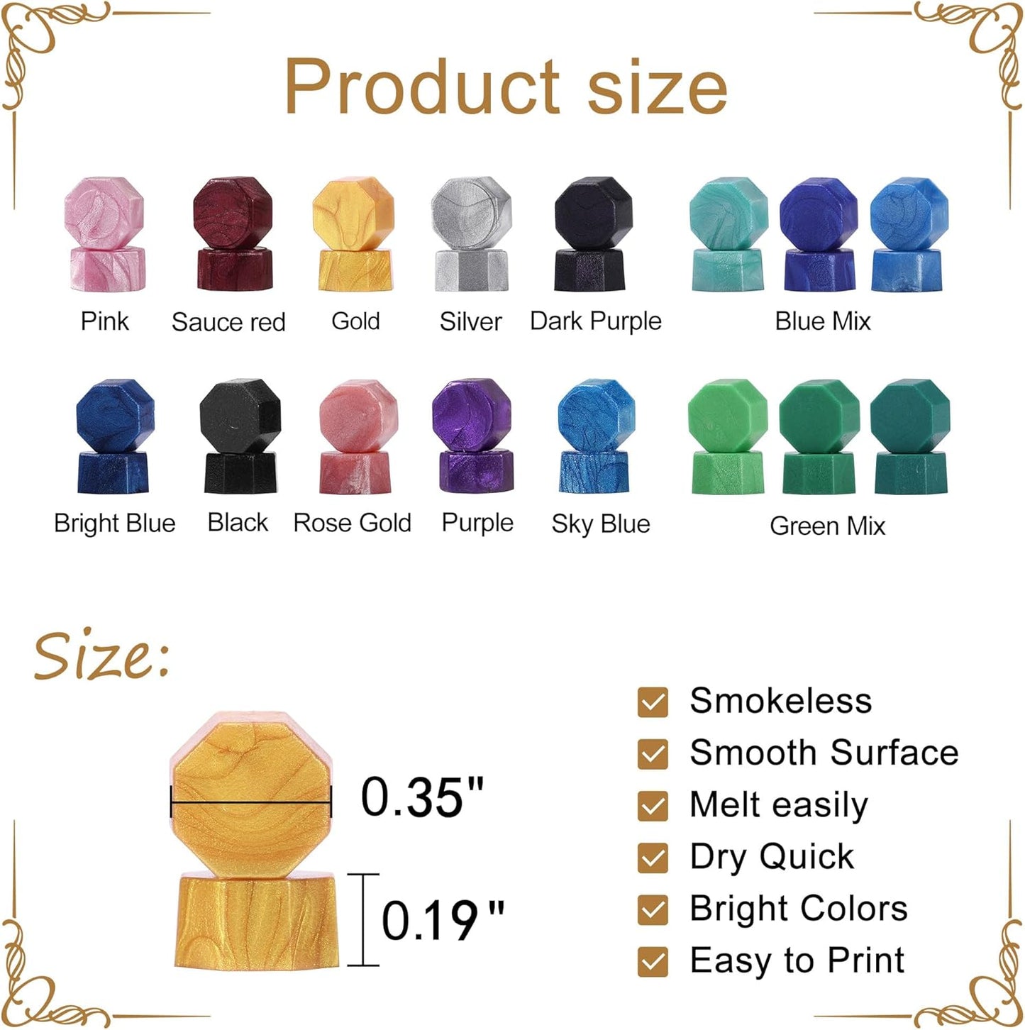 Yoption 300 Pieces Rose Gold Sealing Wax Beads, Vintage Octagon Wax Seal Beads with 4 Candles and 2 Wax Seal Melting Spoons for Wax Seal Stamp (Rose Gold)