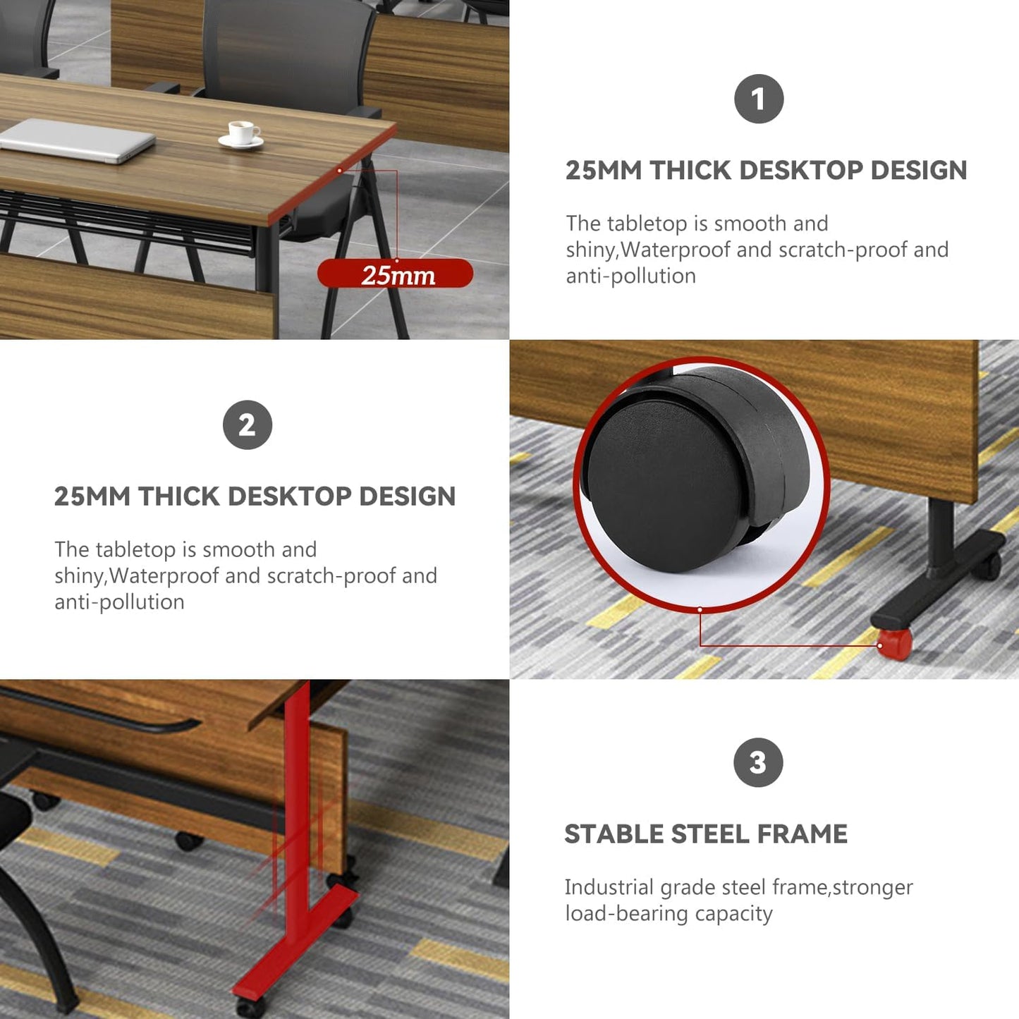 Folding Conference Table,Mobile Conference Room Tables Rolling Meeting Table with Caster Wheels,Flip Top Mobile Training Table,Foldable Rectangle Seminar Tables for Office,Classr (6pack, 70.8in)