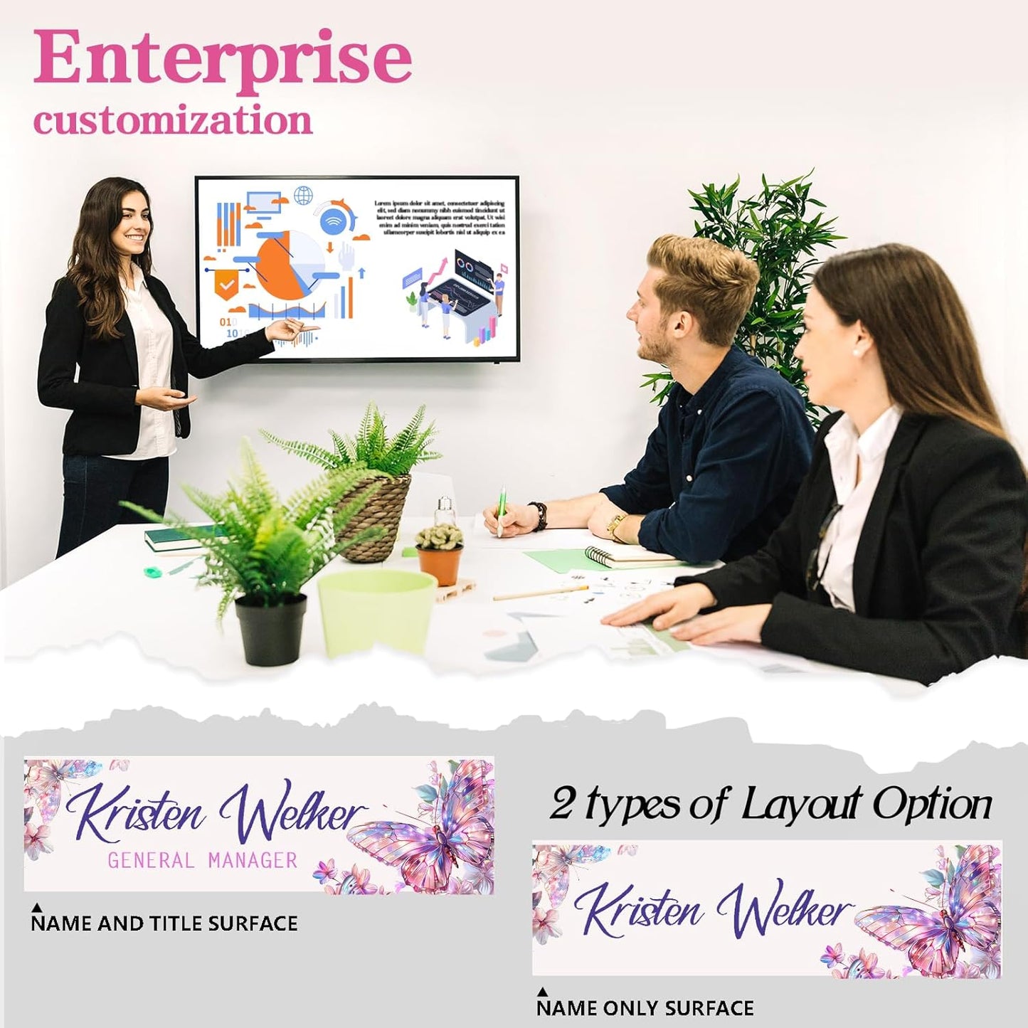 Personalized Name Plate for Desk - Custom Engraved Name Plates for Man - Boss Day Gifts for Boss - Acrylic Office Decor Appreciation Gifts for Teacher Nurse Coworker Social Worker (Butterfly)