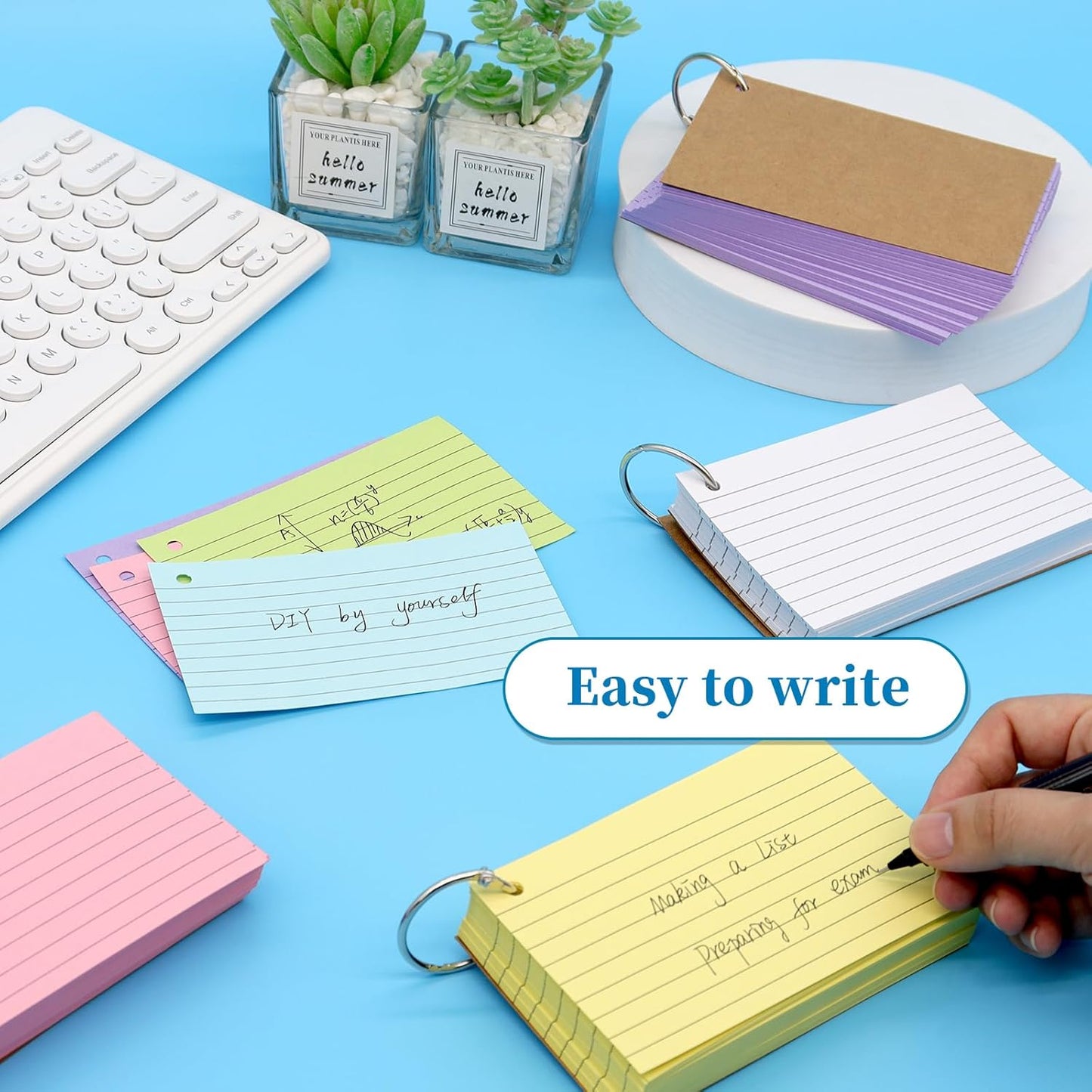 1000 PCS Index Cards 3x5 Inches Colored Flash Cards with Ring, Punched Lined Flashcards Ruled Index Cards Notecards Study Cards Heavy Note Cards for Studying, Learning, School, College, Memory