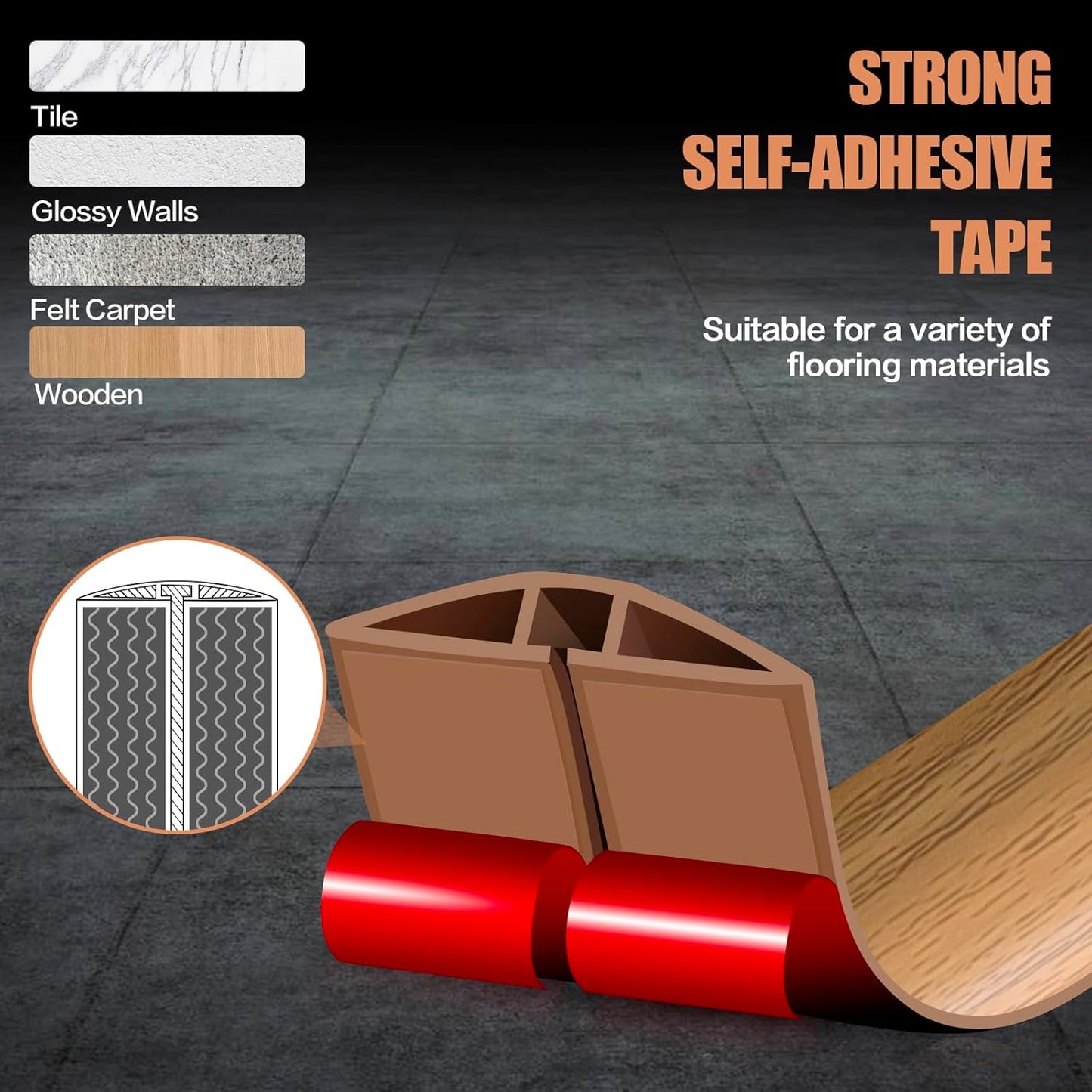 Floor Cord Cover Self Adhesive Cord Hider,3.3FT Cable Management, Extension Strip Protector for Wires, Prevent Cable Trips for Offices, Gyms, Exhibitions Cavity:0.51"(W) x 0.3"(H) Brown Wood