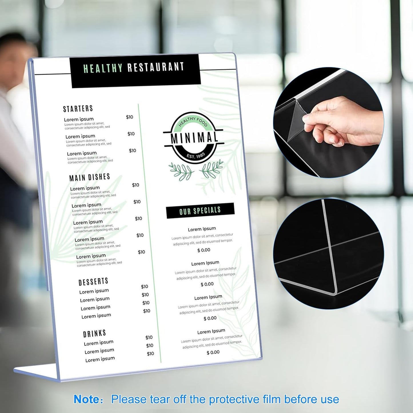 12 Pack Slanted Back Acrylic Sign Holders 4x6 for Business & Store, Tabletop Vertical Sign Holder with Anti-Slip Pads Clear Display Stand, for Menus Flyer Documents Office Restaurants Party Decoration