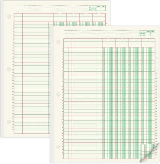 gisgfim 2 Pads 100 Sheets Columnar Analysis Pad 3 Hole Punch Accounting Ledger Book 8-1/2 x 11 Ledger Paper Pad Double Page Format Columnar Pads for Business Bookkeeping & Data(4 Column Ledger)