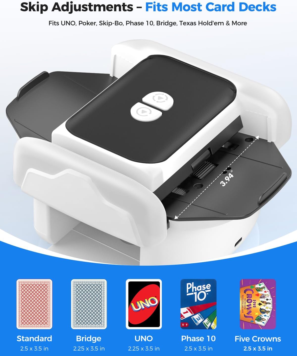 Automatic Card Shuffler for 1-2 Decks, One-Click Shuffling and Manual Mode, Portable Rechargeable (2600mAh) – Compatible with Poker, UNO, Bridge, Spades, Card Games for Adults & Family