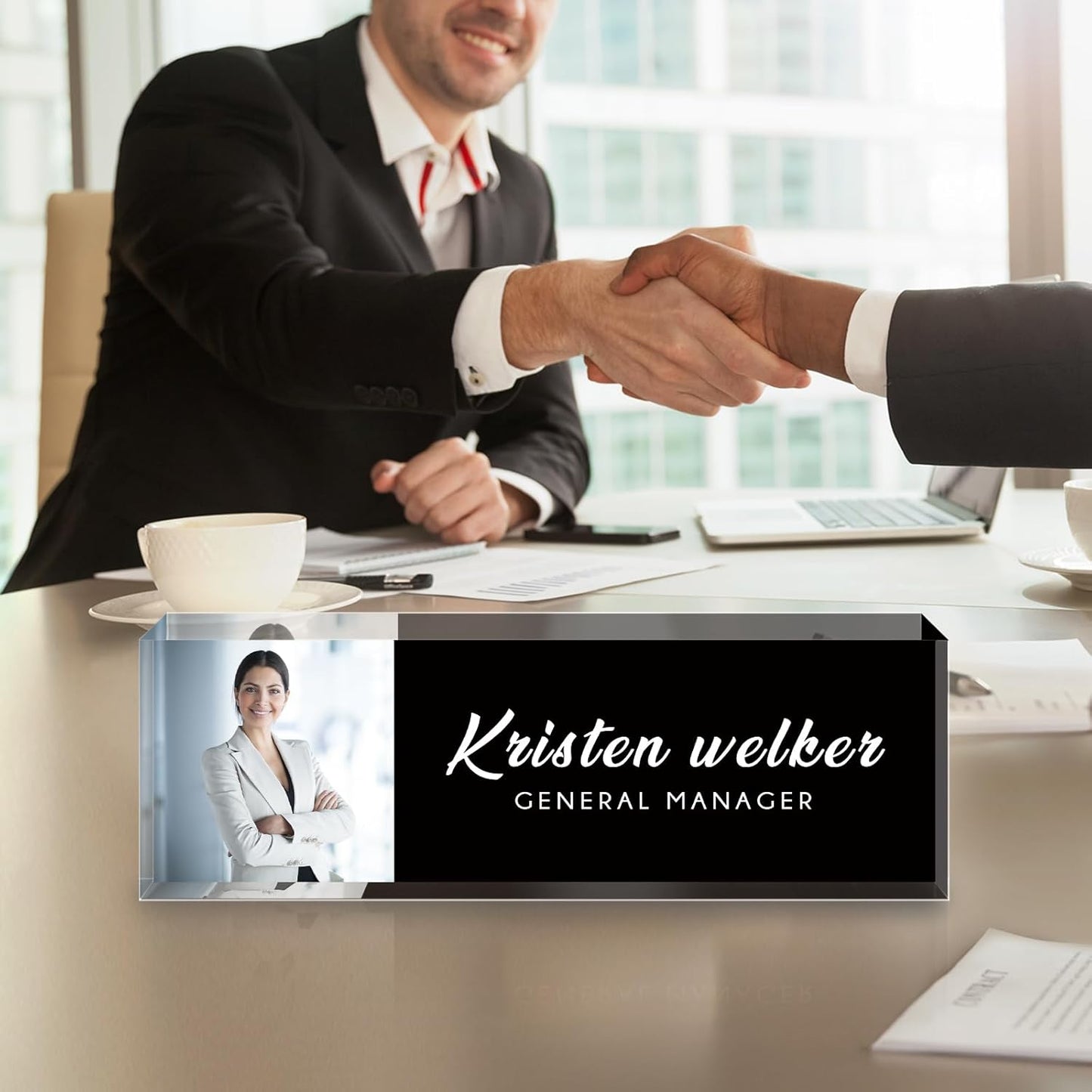 Personalized Name Plate for Desk - Custom Engraved Name Plates for Man - Boss Day Gifts for Boss - Acrylic Office Decor Appreciation Gifts for Teacher Nurse Coworker Social Worker (Elegant Black)