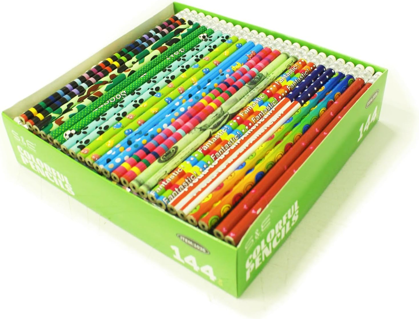 S & E TEACHER'S EDITION Assorted Colorful Pencils, Wooden Pencil with Eraser, Pencil Assortment, Novelty Kids, Awards & Incentives Pencils, No.2 HB, Back to school, 12 Colors 144pcs.
