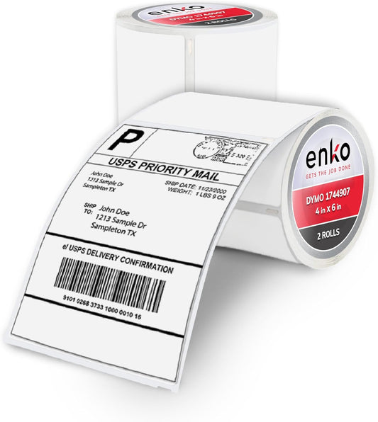 enKo Compatible Zebra 4x6 Label/Dymo Labels 1744907 (4 x 6) for Dymo Labelwriter 4XL Shipping Zebra Direct Thermal Printer (2 Rolls, 440 Labels)