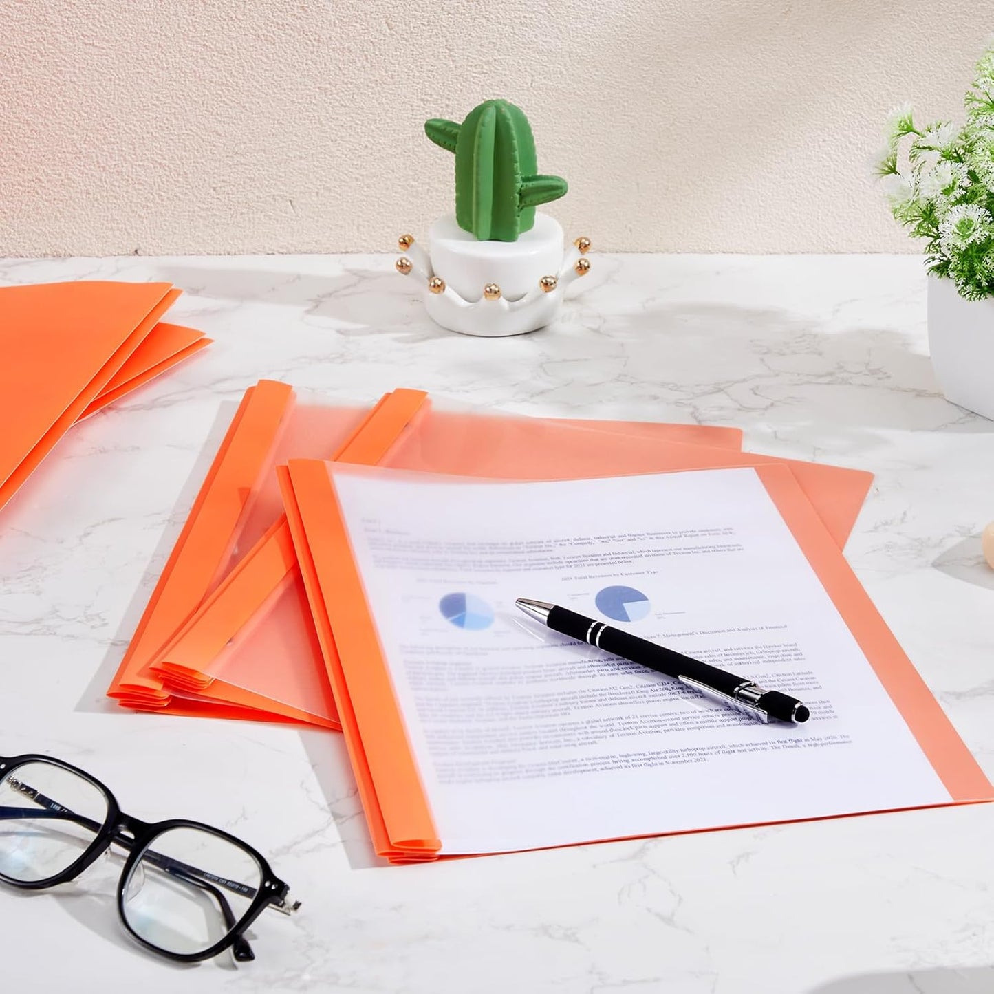 48 Pack Plastic Report Covers with 3 Prongs Presentation Folders Bulk, 100 Sheet Capacity, Clear Front Report Covers for Presentation Document Paper School Office Supplies (Orange)