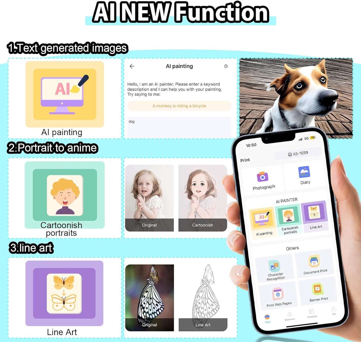 HuiJuKeJi Mini Sticker Printer Bluetooth Smart Pocket Inkless Thermal Printer with 11 Rolls Thermal Paper and Sticker for iOS&Android, Portable Receipt Printer for Photo Journal Notes Memo