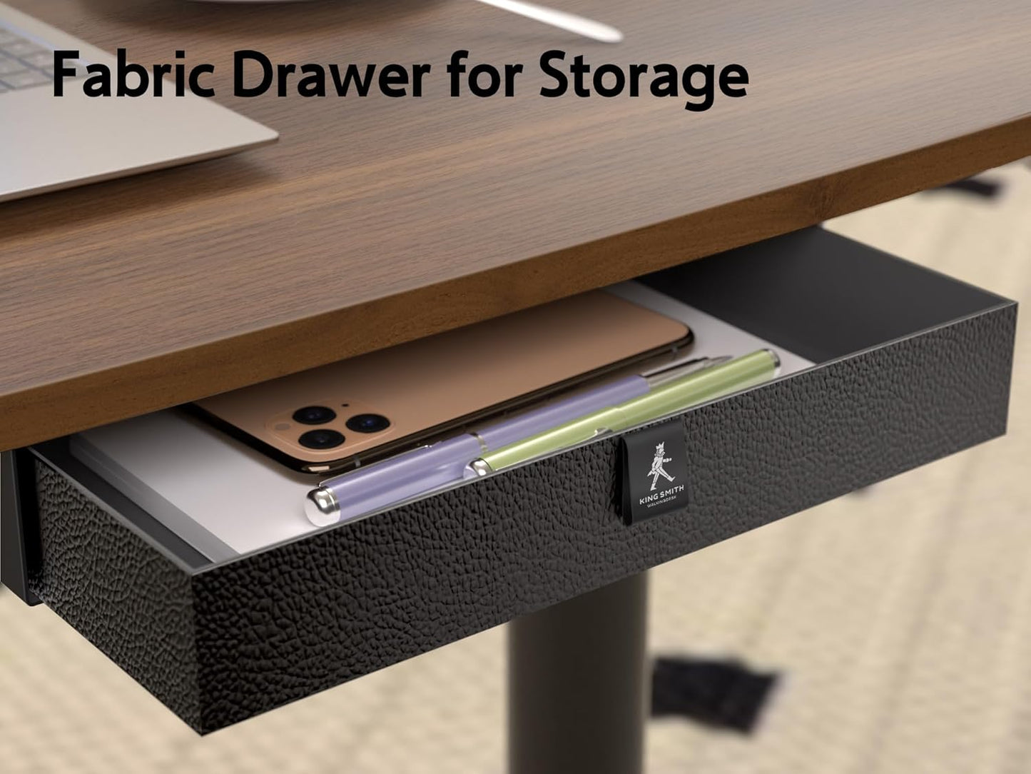 Rolling Adjustable Height Desk with Drawer and Wheels, Portable Small Standing Desk Pneumatic for Home Office, Mobile Computer Laptop Desk Cart, Medical Sofa Overbed Table, Black Walnut