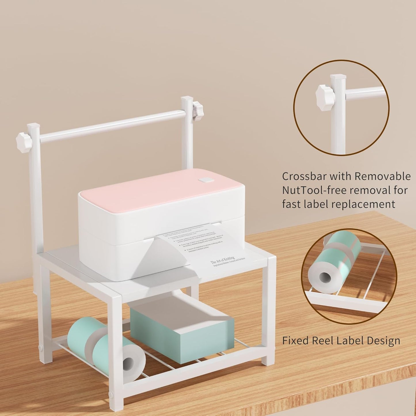 Label Holder for Rolls and Fan-Fold Labels, Sturdy Thermal Sticker Holder for Desktop Thermal Printer, Shipping Label Sticker Dispenser for Home, Office, and Small Businesses
