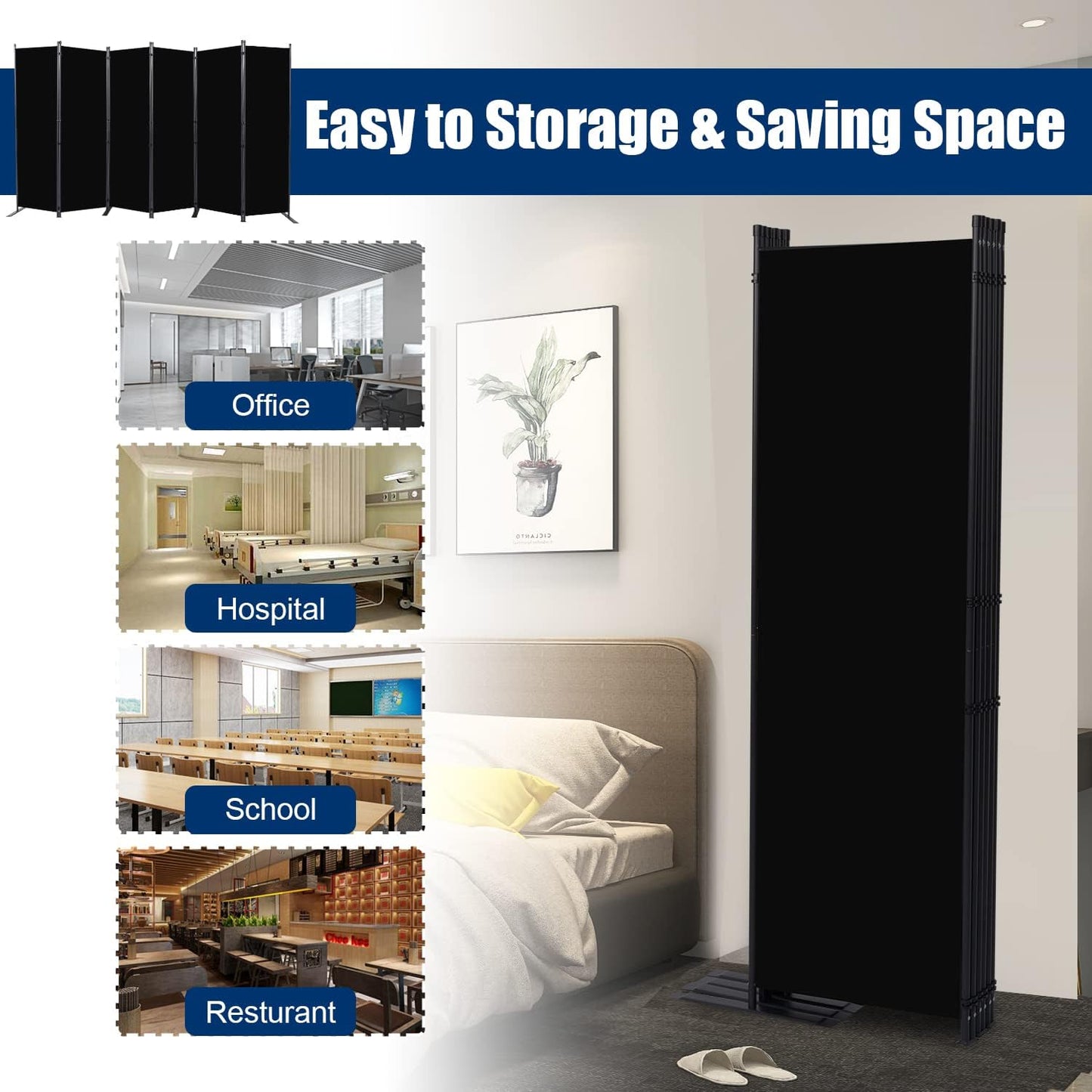 Room Divider 6FT Portable Room Dividers and Folding Privacy Screens, 132'' W Fabric Divider for Room Separation, 6 Panel Partition Room Dividers Freestanding Wall Divider Screen for Dorm Studio Office