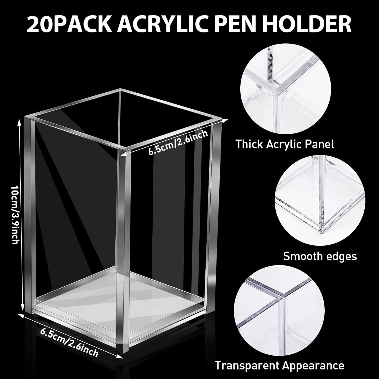 20Pack Clear Acrylic Pen Holder Desktop Pencil Organizer Acrylic Pencil Cup Stationery Office Organizer Makeup Brush Holder