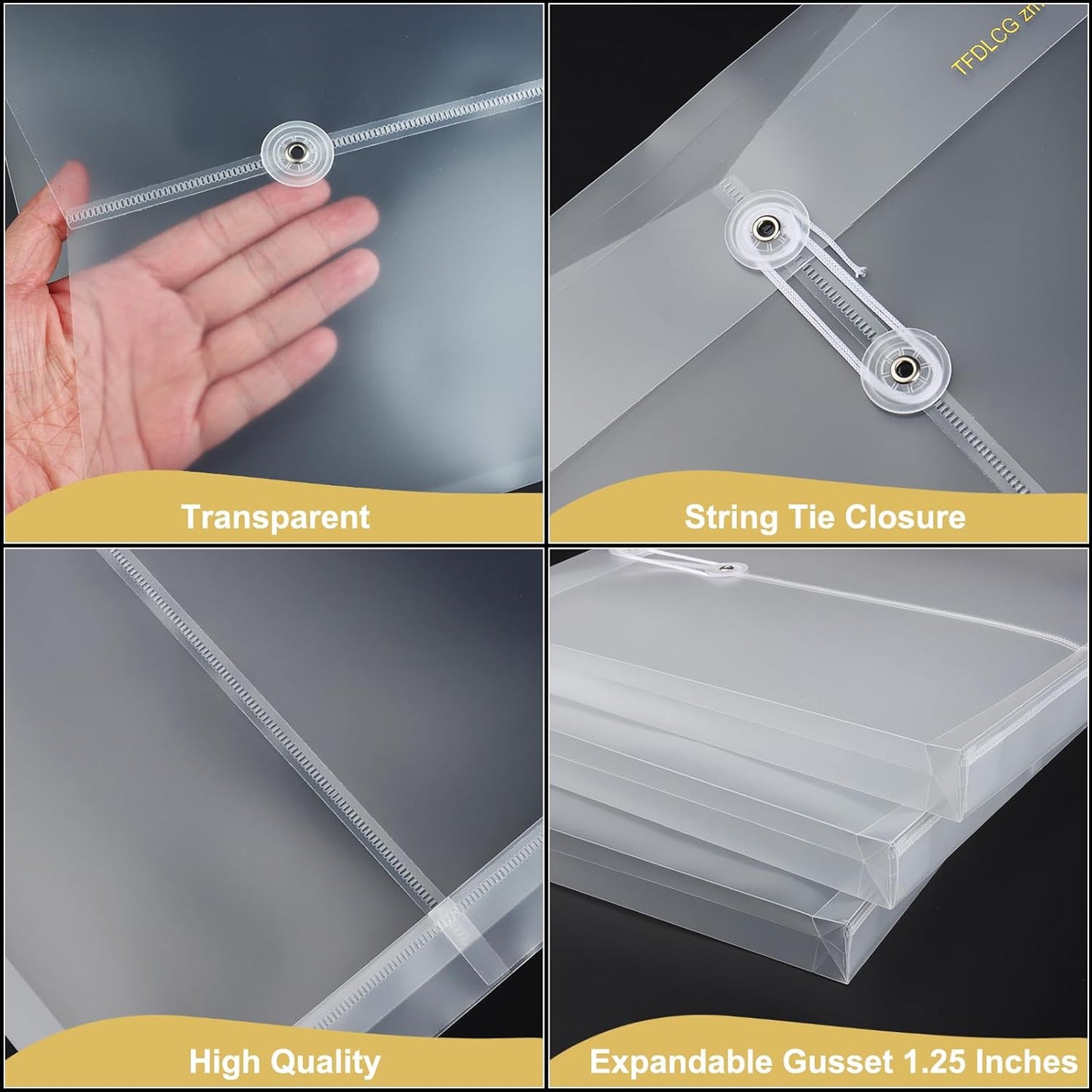 6 Pack Clear Folders for Documents Plastic Envelopes with String Closure,A4 Letter Size,TFDLCG zm Poly Reusable File Folder with1-1/4 Expansion,Document Organizer for Home,Office and Classroom