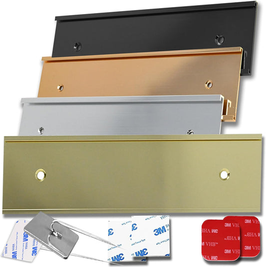 2x8 Executive Name Plate Holder, Yellow Aluminum Adhesive Door Mount for Wall Plaques, Mailbox Signs and Cubicles | Made in USA