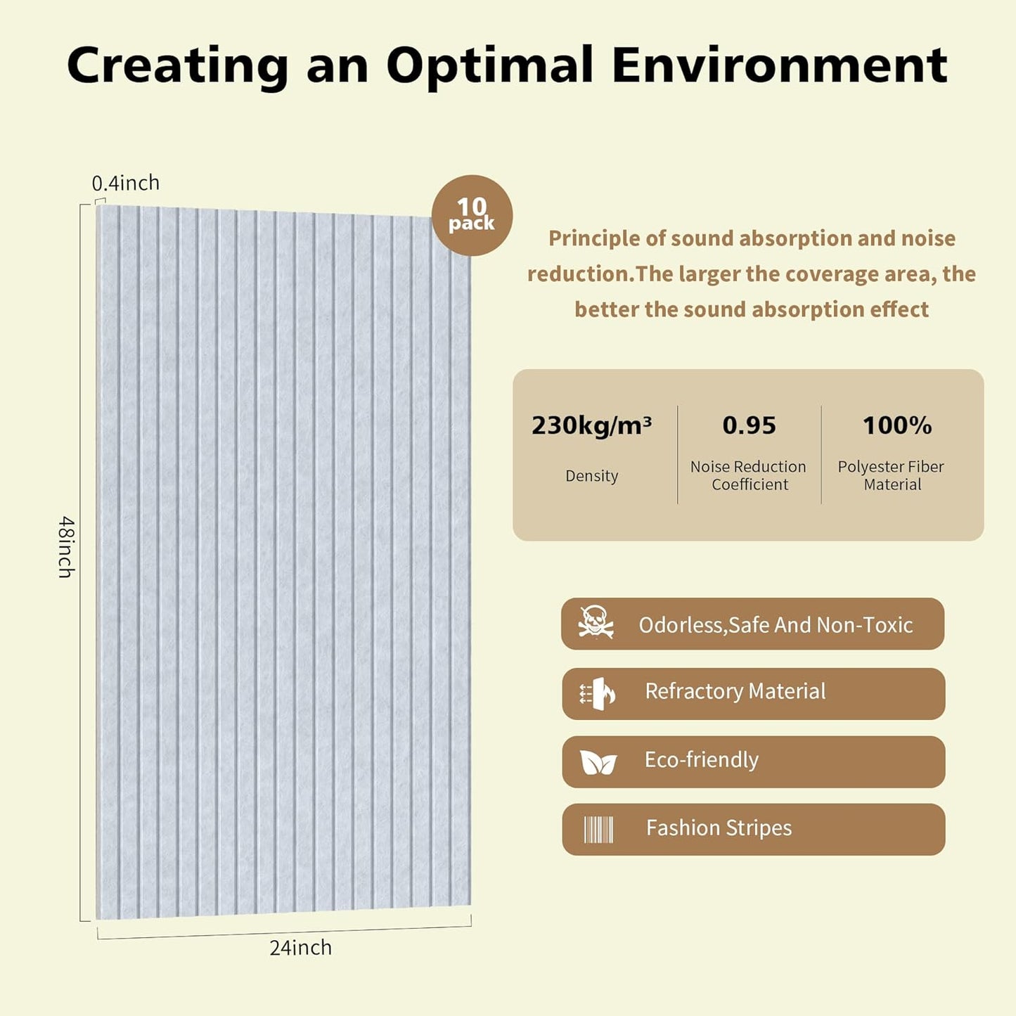Acoustic Panels,10 Pack Sound Panels,48"x24"x0.4" Soundproof Wall Panels,High-Density Large Acoustic Panels,Decorative Sound Dampening Panels,Light Camel