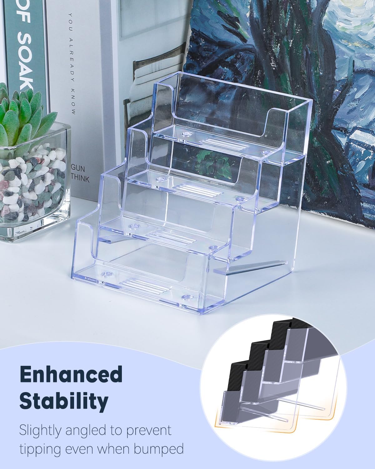 Uniclife 2 Pack Acrylic Business Card Holder for Desk 4 Slots Clear Business Card Display Stand for Men & Women Desktop Business Card Organizer Card Stand for Office Home Exhibition, 240 Card Capacity