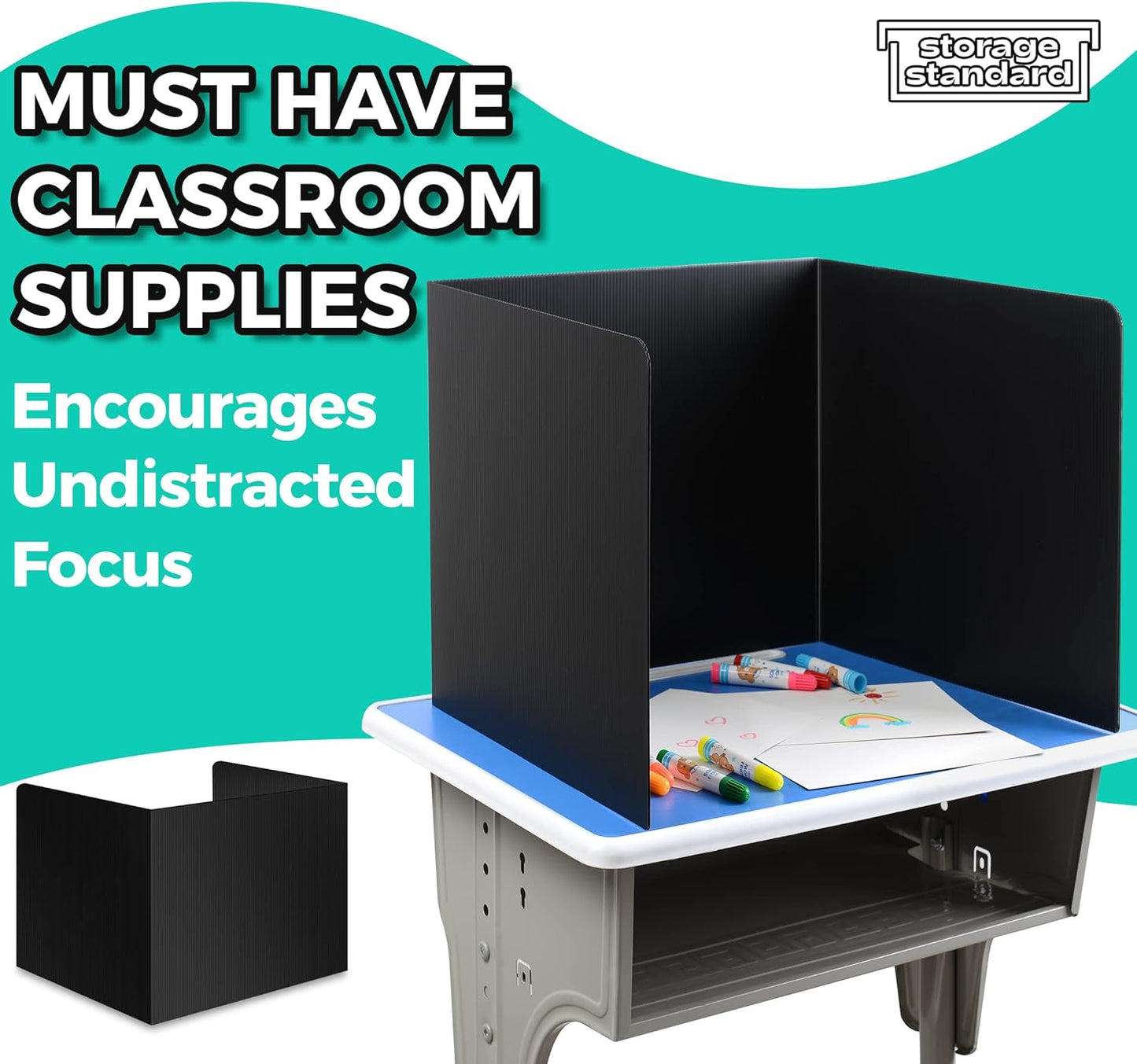 22-Pack Desk Dividers for Students - Durable & Waterproof Plastic Study Carrel Divider, Classroom Folders Teacher Supplies, Easy-to-Clean Plastic Privacy Shield Folder Boards for Student Desks, Black