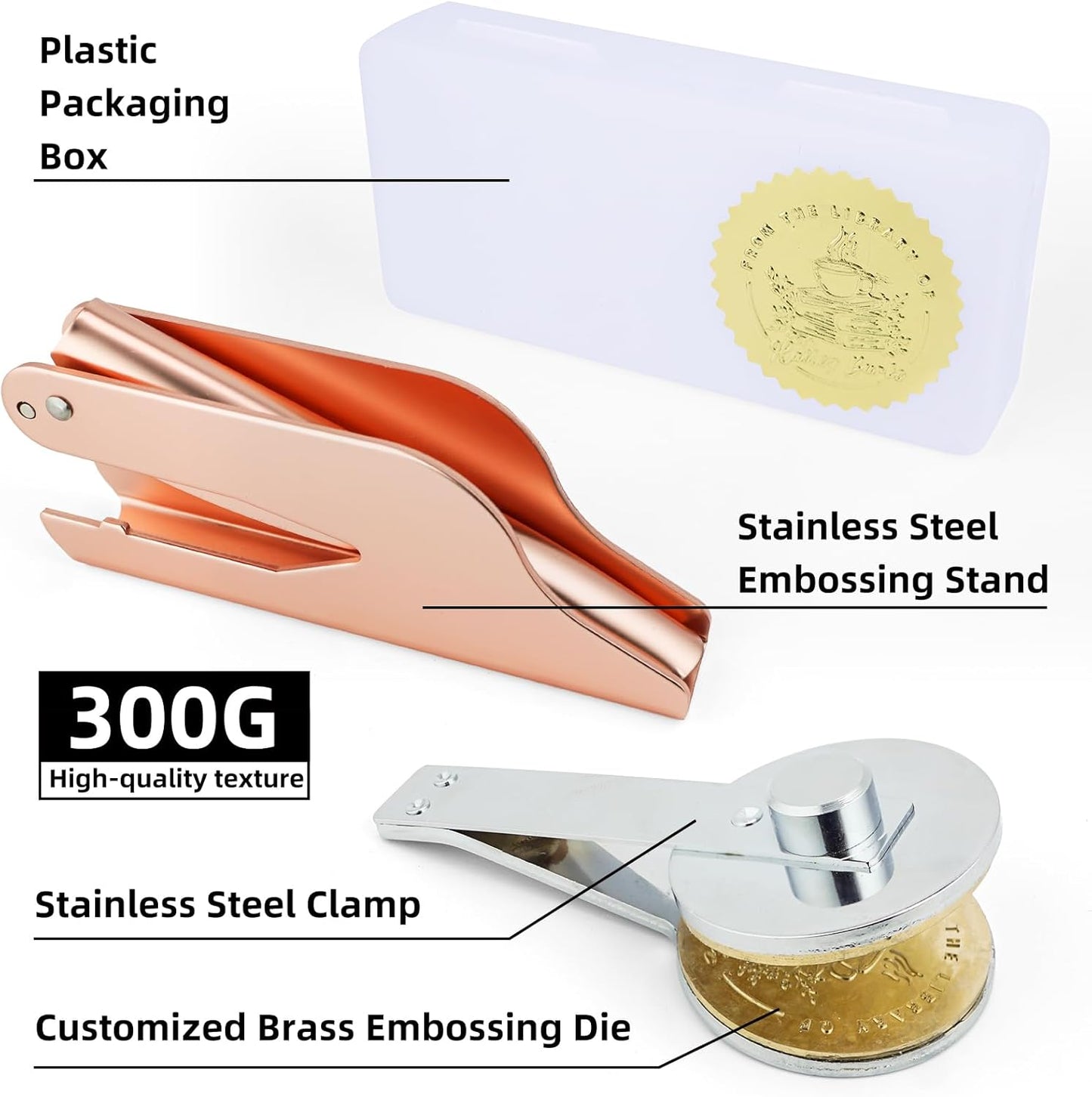 Book Embosser Personalized | Embosser Stamp Custom | Ex Libris | Book Stamp Personalized | from The Library of | Floral Book Press | Library Stamp Personalized (Rose Gold)