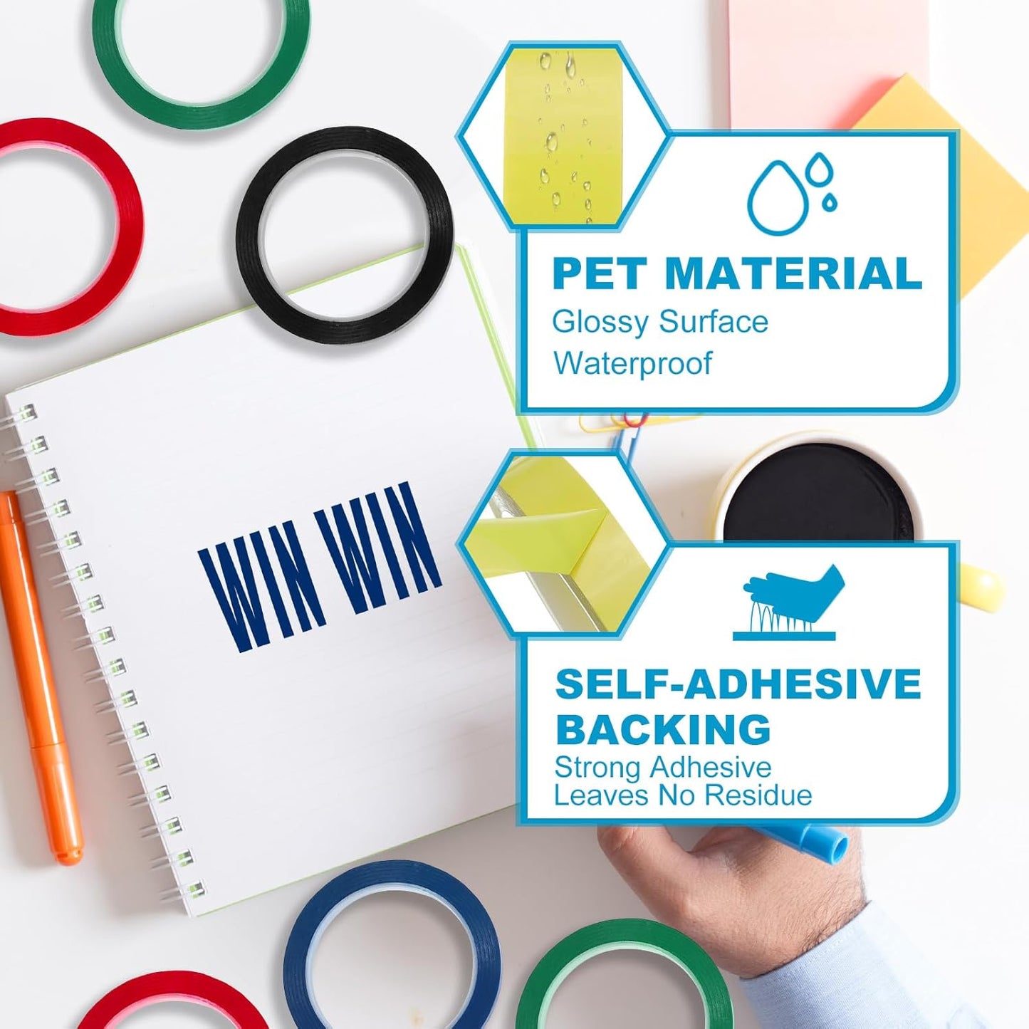 MECCANIXITY Whiteboard Tape 3/4" x 72 Yard Pinstripe Graphic Chart Line Grid Marking Tapes for Classroom Office Dry Erase Board Art, Light Yellow, Pack of 3